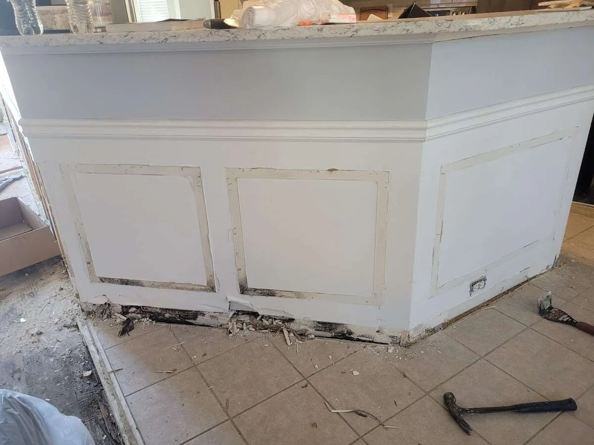 Water damage and mold on kitchen during Storm Damage Restoration in Olivehurst